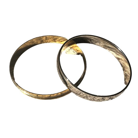 Bundle of 2 Bangle Bracelets Gold Molded with Smooth Silver Womens Cuff Bracelet - Picture 3 of 4